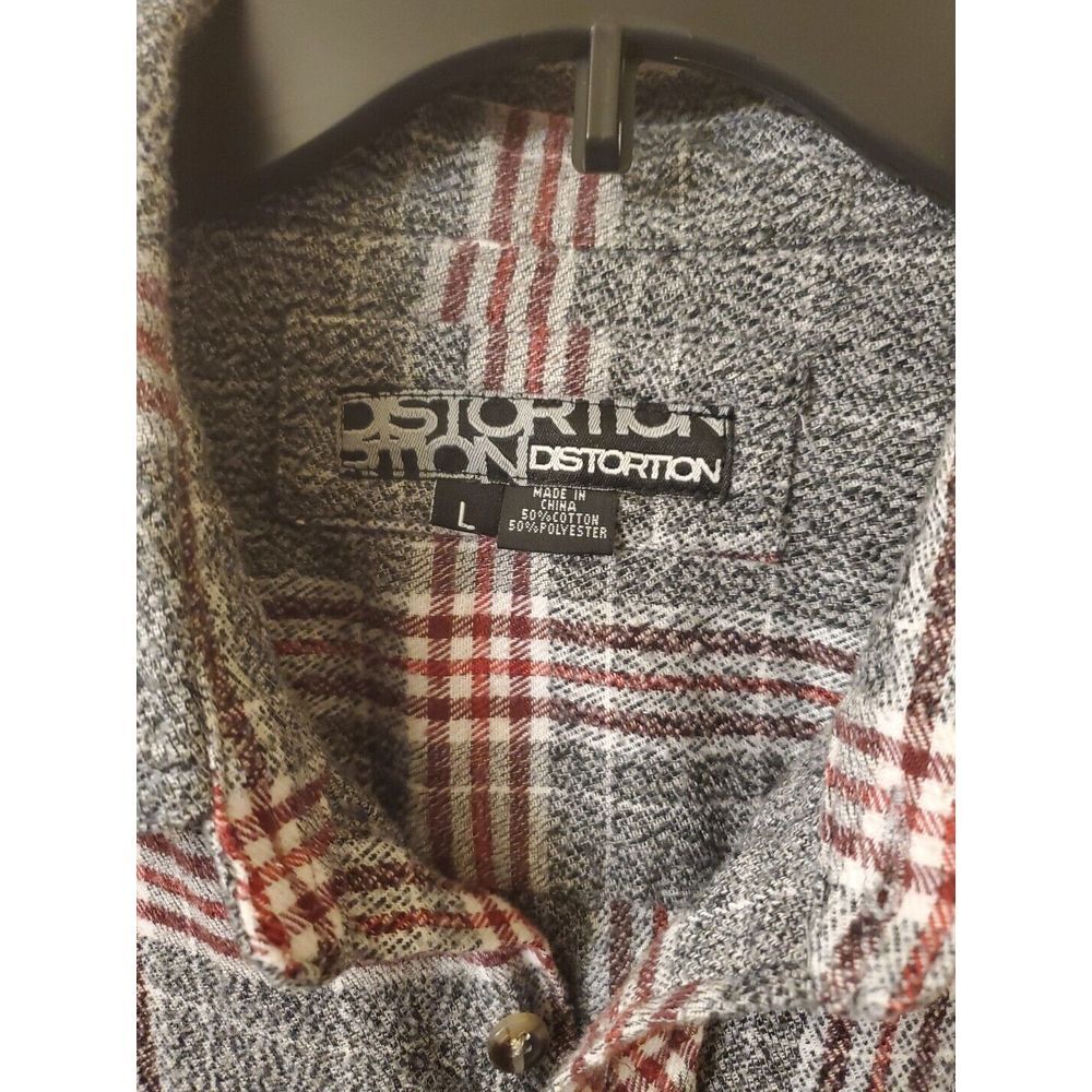 Distortion Flannel Shirt Mens Large Gray Red Plaid Long Sleeve Outdoorsman‎ - Picture 3 of 5